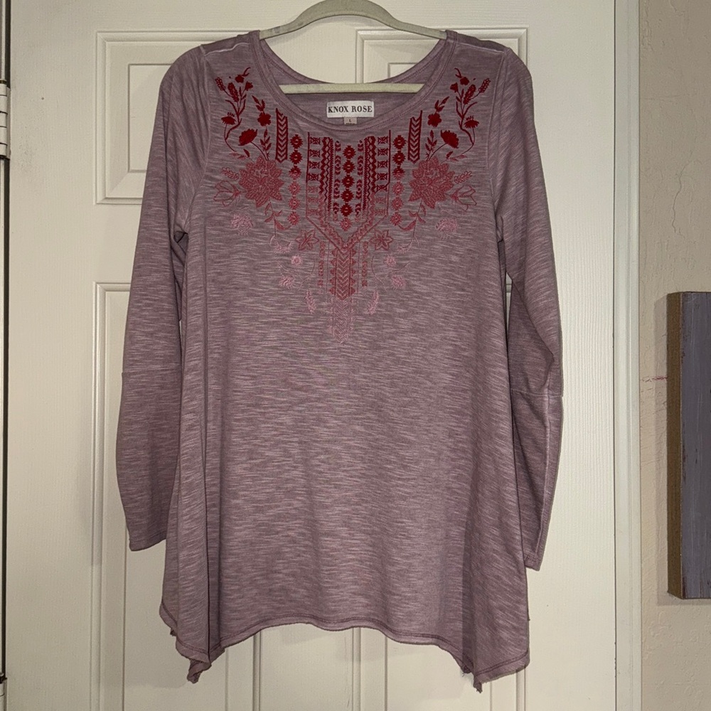 Knox Rose Lavender Top with Red Embroidery